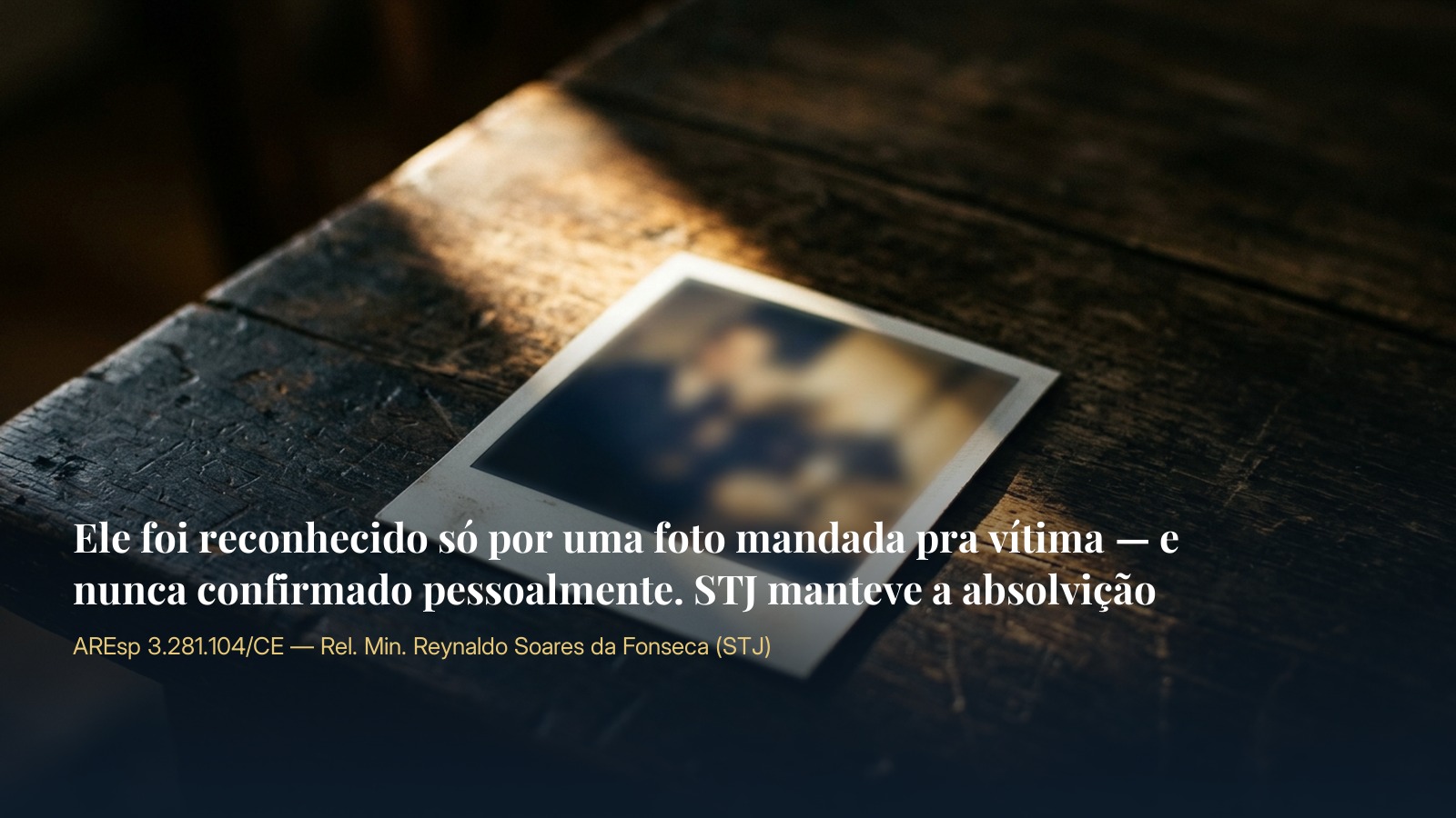 Ele foi reconhecido só por uma foto mandada pra vítima — e nunca confirmado pessoalmente. STJ manteve a absolvição